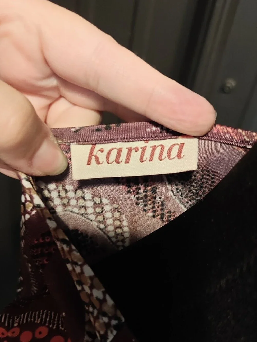 Karina Grimaldi Burgundy Printed Wrap Midi Dress with Pink and Cream Accents